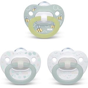 NUK Orthodontic Pacifier Value Pack, 0-6 Months, 3 Count (Pack of 1) - Gray Bees